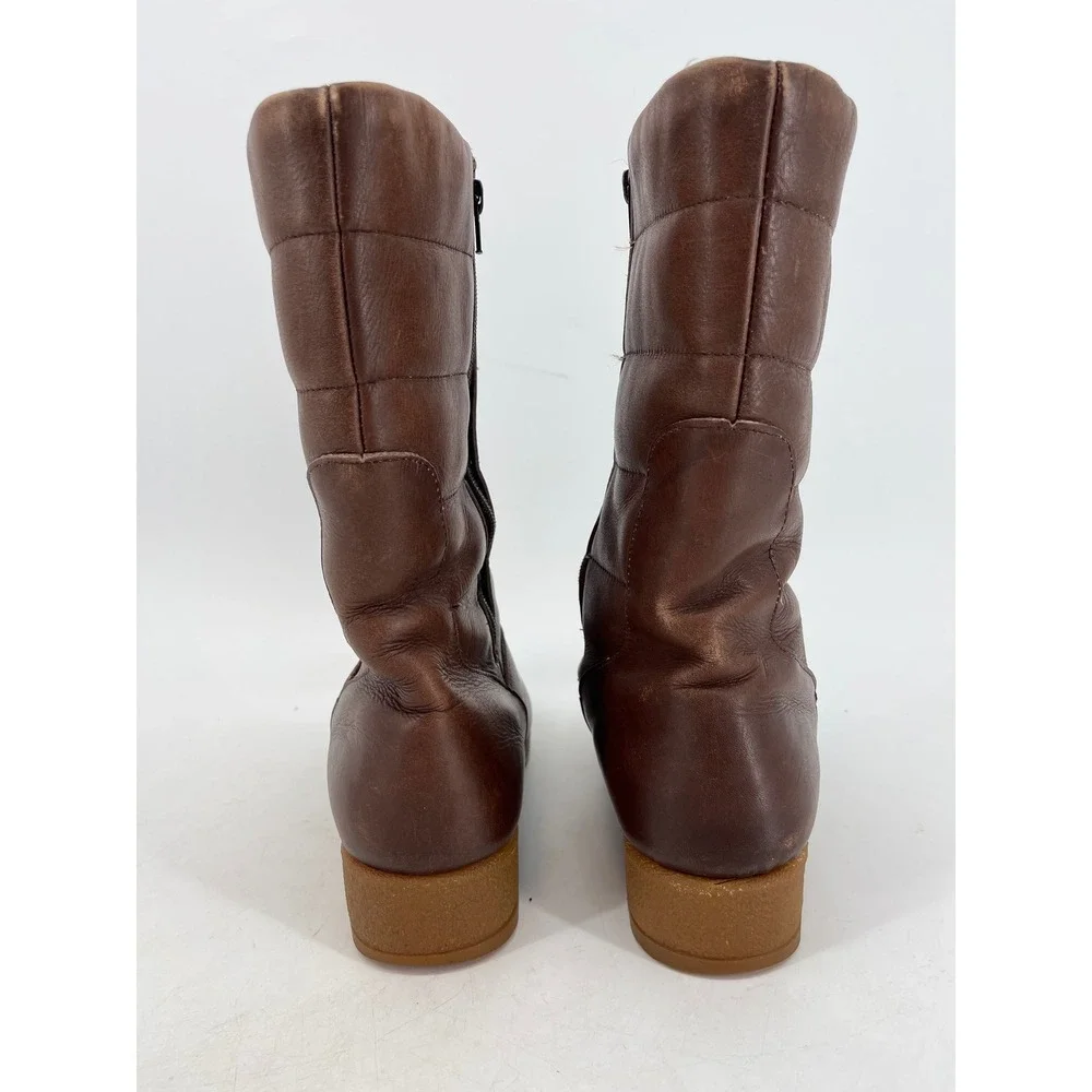 Blondo Mid Calf Winter Boots Womens 11 Brown Leather Quilted Zip Shearling Lined